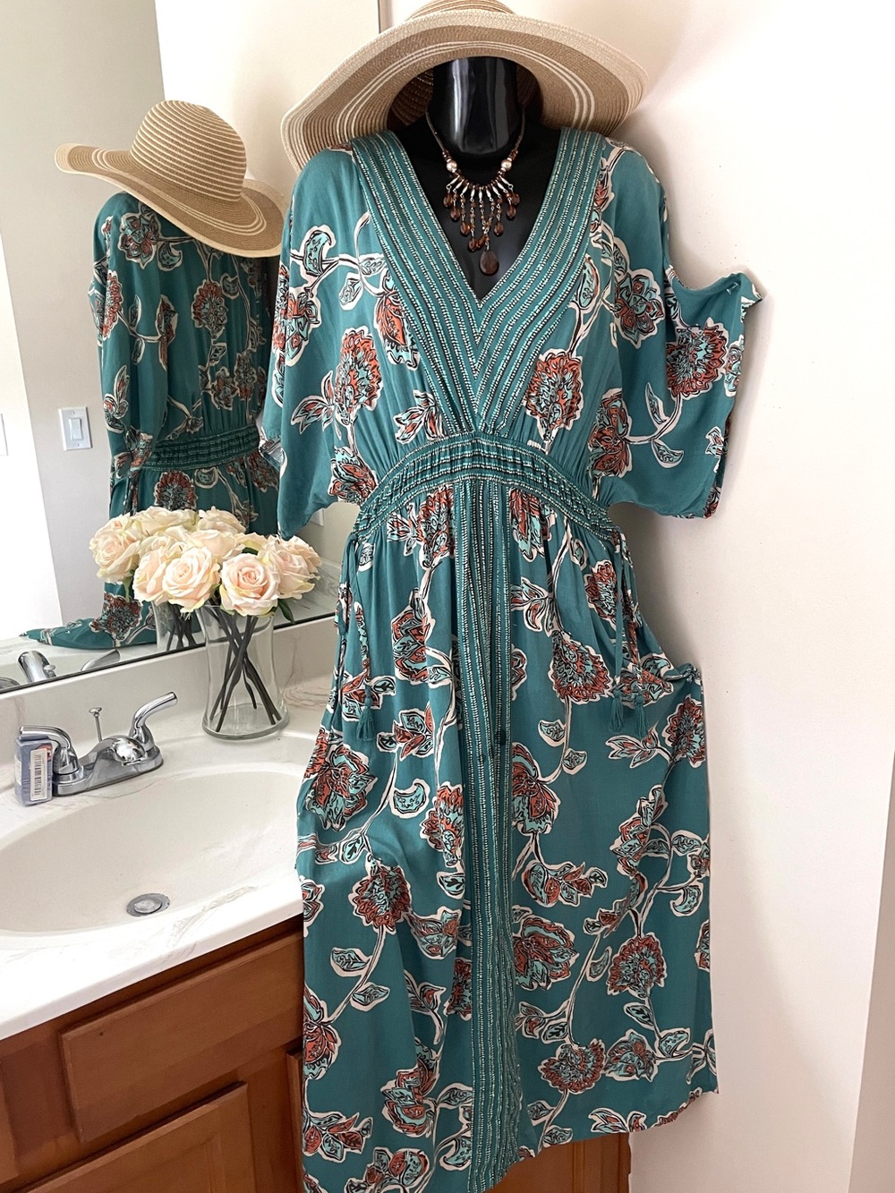 KNOX ROSE Boho Maxi Dress LARGE Paisley Women’s Dress Sz L Cotton